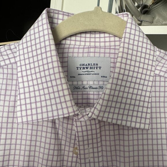 Charles Tyrwhitt Non-Iron Dress Shirt – Purple Grid Check – Classic Fit - Picture 1 of 3